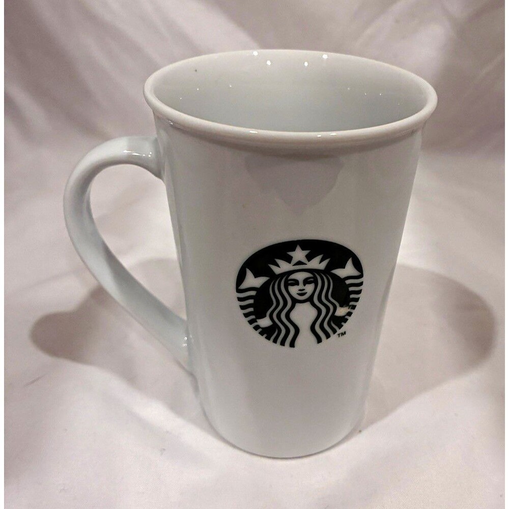Starbucks White Ceramic Coffee & Tea Mug 12 fl oz Black Logo
